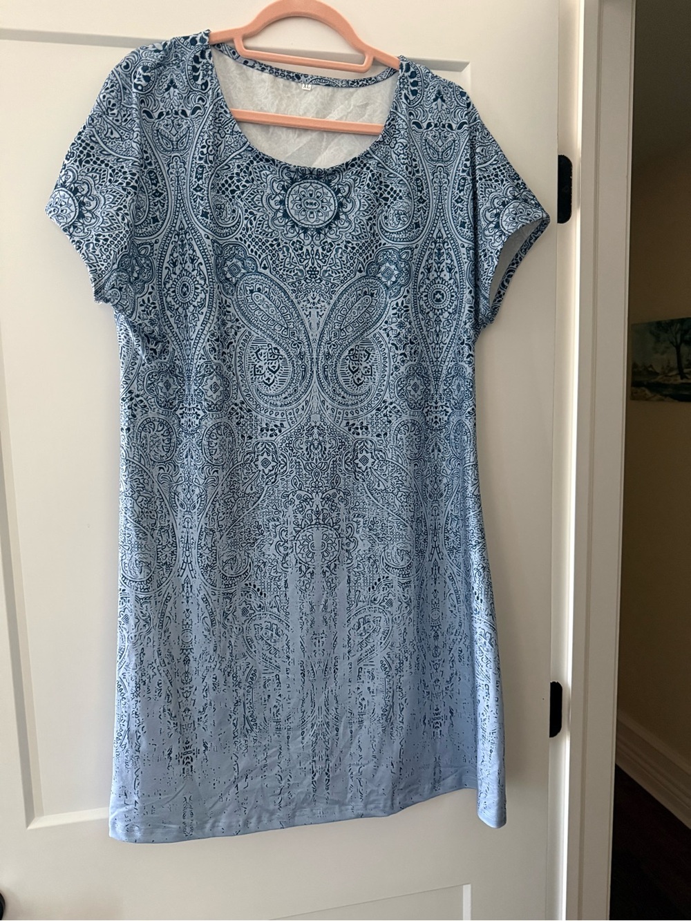 Blue Paisley Mini Dress - Lightweight Short Sleeve